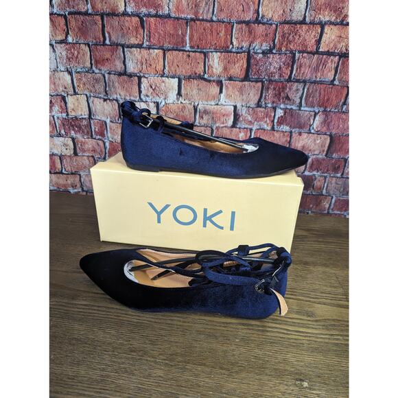NWT YOKI Flats Velvet Lace Up Navy size 9 - Picture 3 of 6